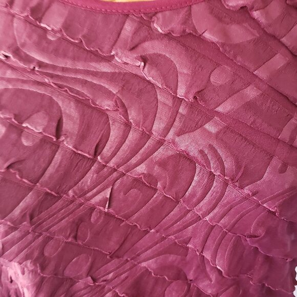 Elementz Women's Plum Ruffle Top Blouse 3/4 Sleeve Scoop Neck - S - Picture 2 of 5